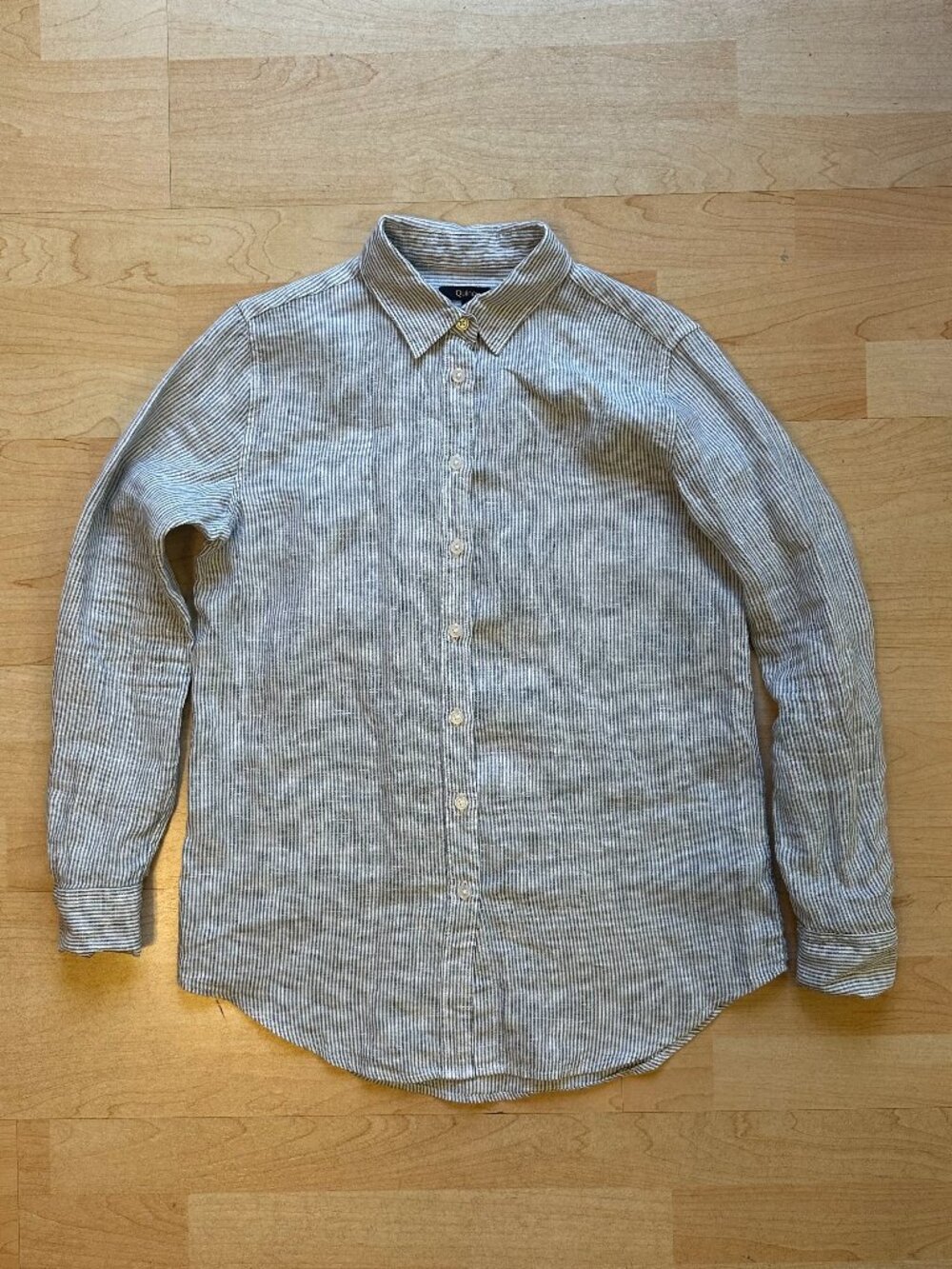 Quince 100% European Linen Long Sleeve Shirt (Blue Pinstripe) - size XS